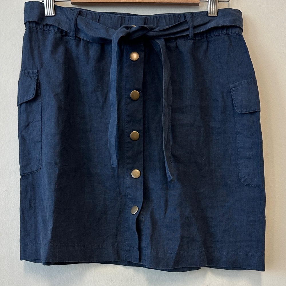 Michael Stars Dark Blue Linen Mini Cargo Skirt with Snap Front